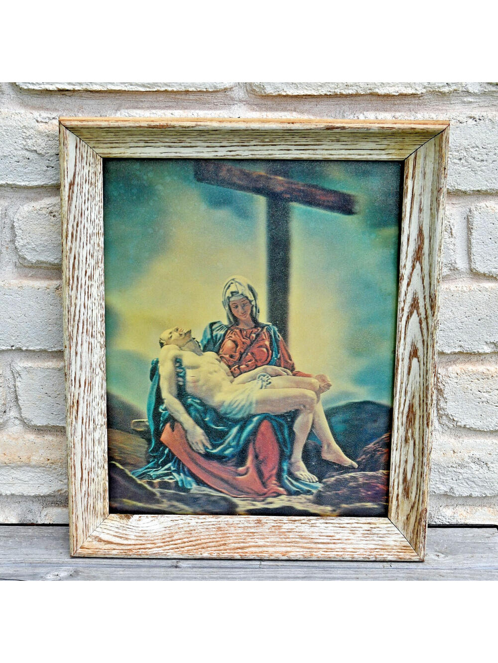 VTG Vari Vue 3D Flicker Picture Pieta Mary Jesus Religious Wood Framed Christian